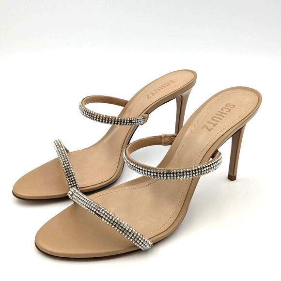 Schutz Taliah Glam Leather & Crystal Sandals Women's Beige Size US9B - Picture 1 of 11